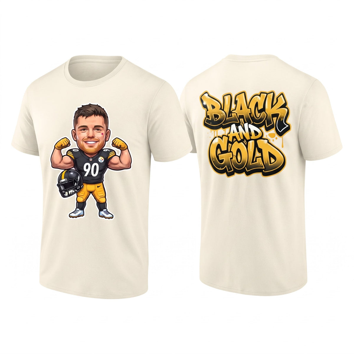 PIT TJ. Watt #90 Black & Gold Two Sides T-Shirt - Printed