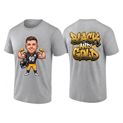 PIT TJ. Watt #90 Black & Gold Two Sides T-Shirt - Printed