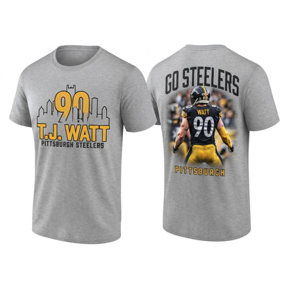 PIT TJ. Watt #90 Go Steelers Two Sides T-Shirt - Printed