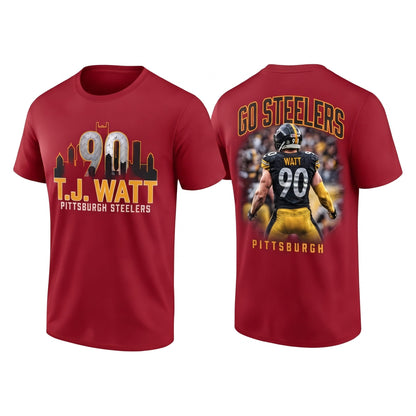 PIT TJ. Watt #90 Go Steelers Two Sides T-Shirt - Printed