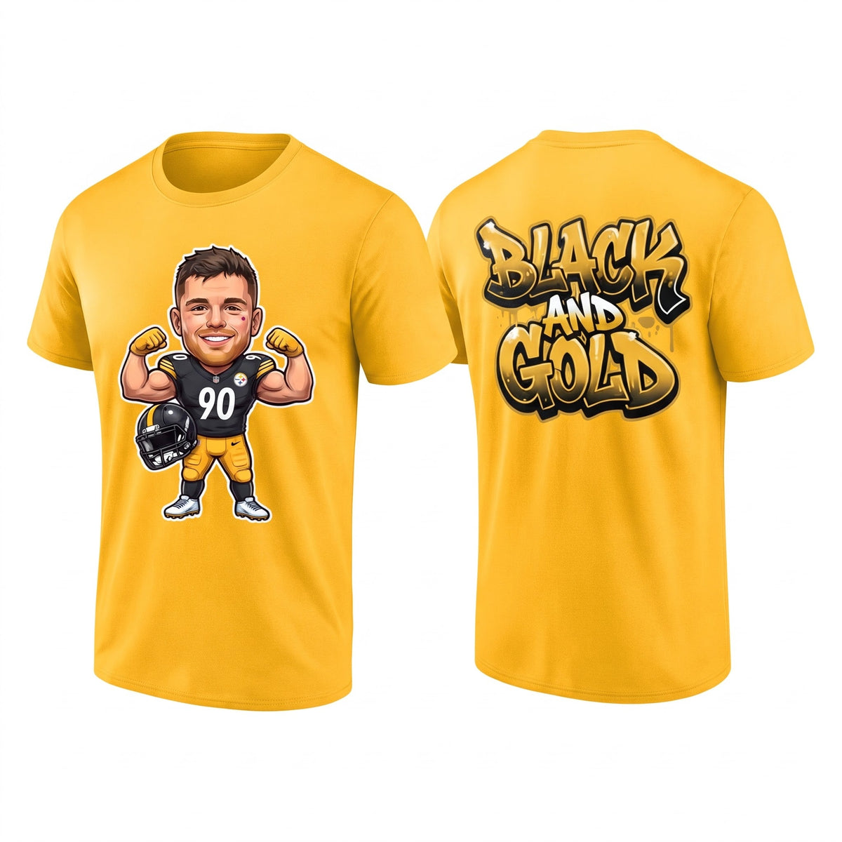 PIT TJ. Watt #90 Black & Gold Two Sides T-Shirt - Printed