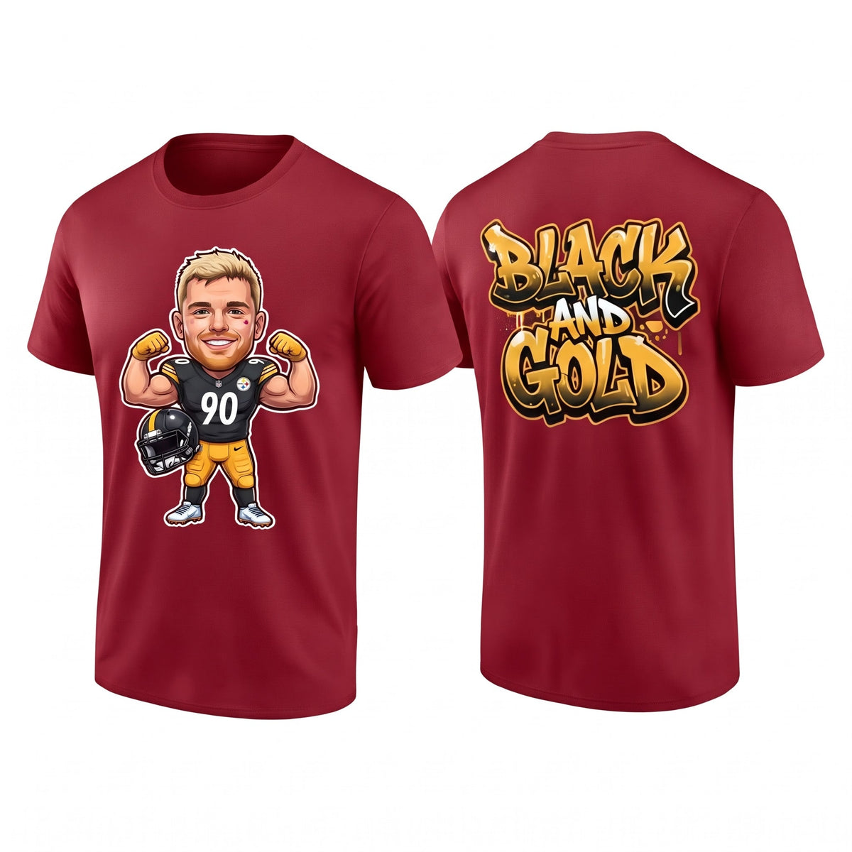 PIT TJ. Watt #90 Black & Gold Two Sides T-Shirt - Printed