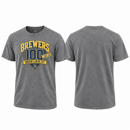 MIL 100 Wins Brew-lieve It Washed T-Shirt - Printed