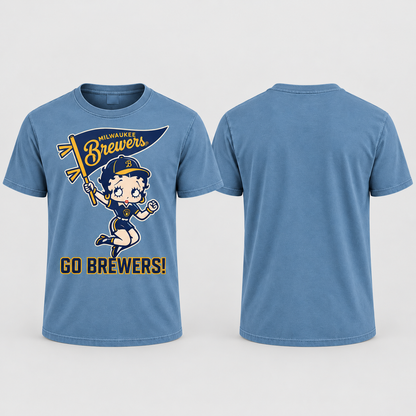 MIL Baseball Girl Go Brewers Washed T-Shirt - Printed