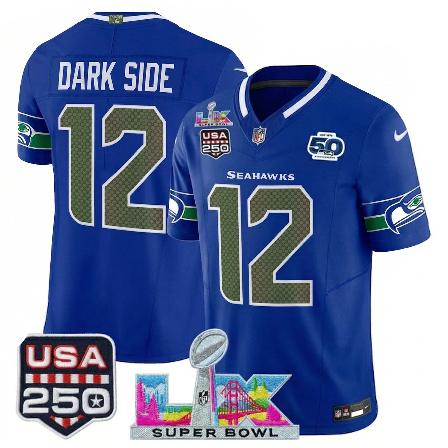 SEA "Super Bowl LX & United States 250th Anniversary Patch" Vapor Limited Jersey - All Stitched