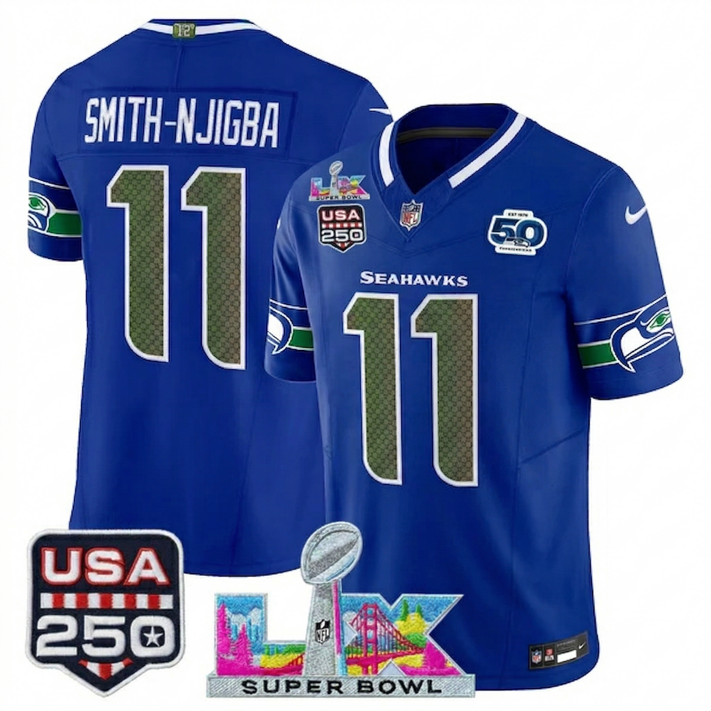 SEA "Super Bowl LX & United States 250th Anniversary Patch" Vapor Limited Jersey - All Stitched