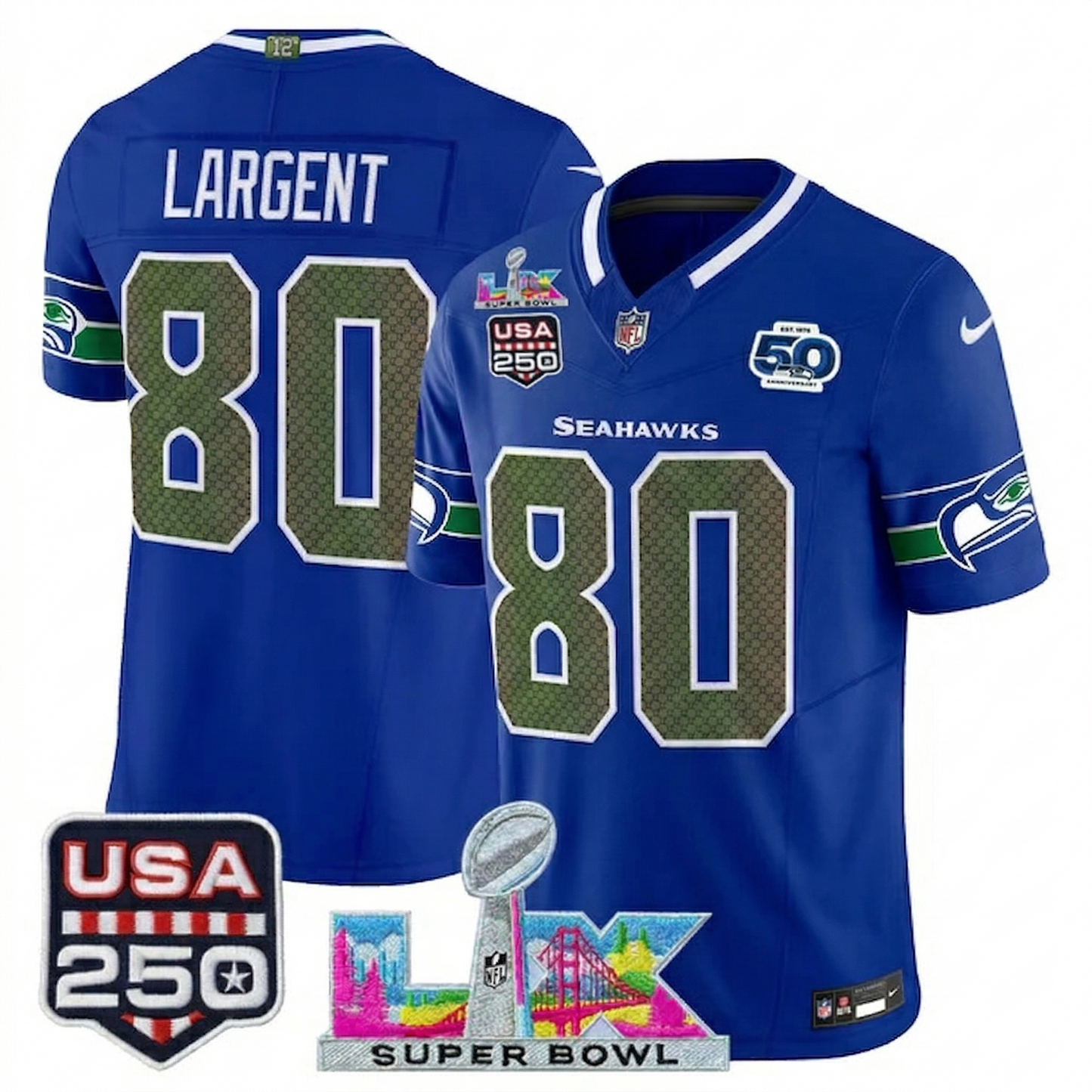 SEA "Super Bowl LX & United States 250th Anniversary Patch" Vapor Limited Jersey - All Stitched