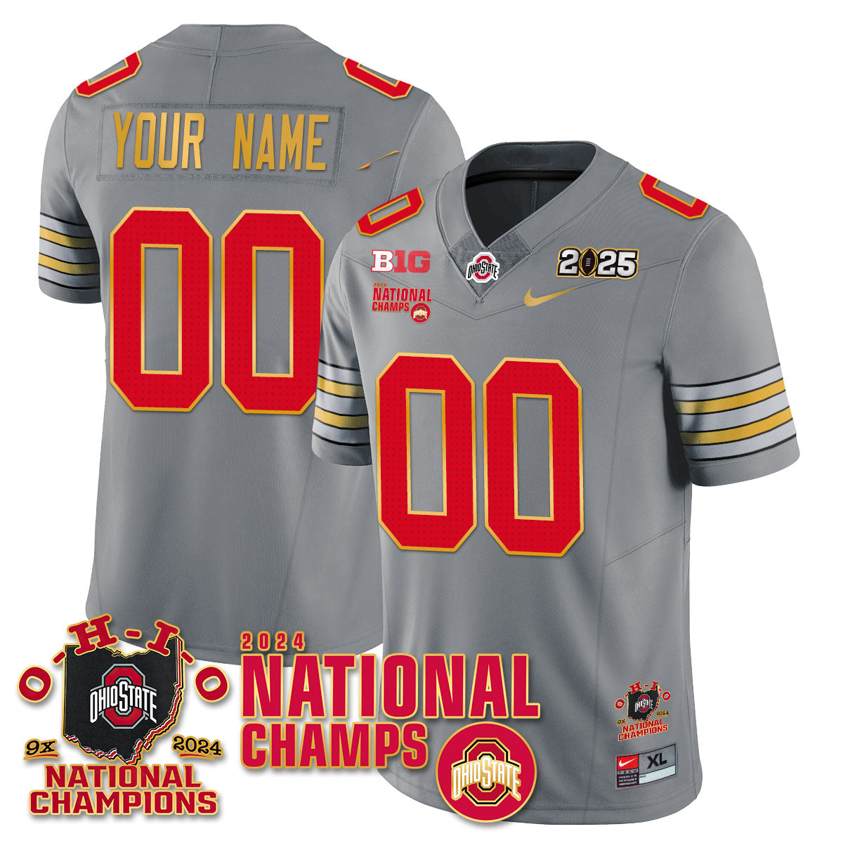 Custom Gender/Name OSU 'Heritage Stripe' 2025 CFP Patch - National Champions Gold Custom Jersey N6 - All Stitched