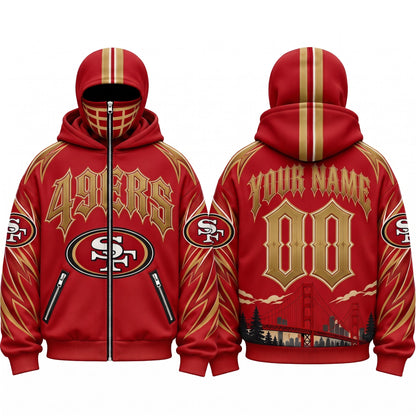 SF Gothic Style Custom Mask Zip Up Hoodie - Printed