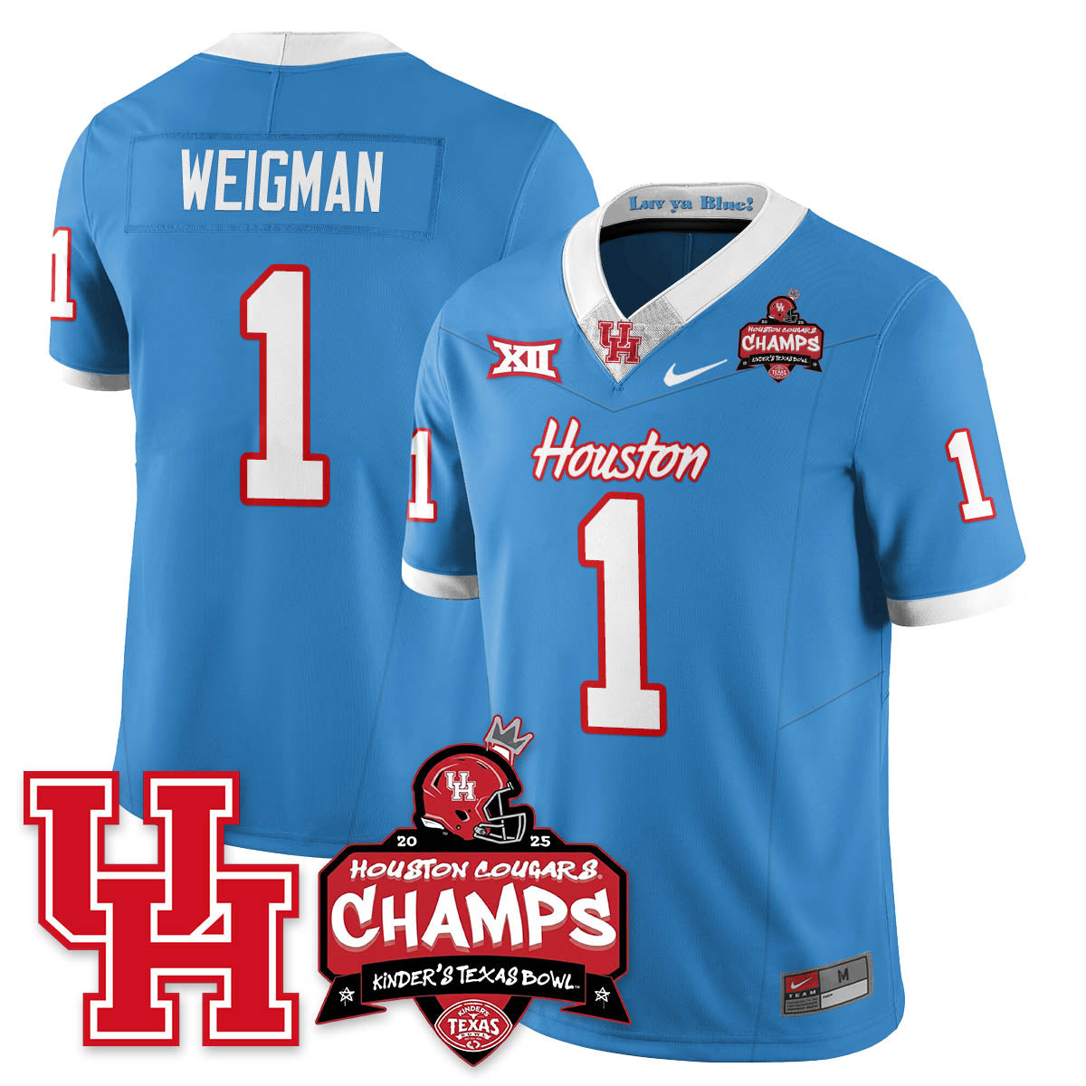 Houston Cougar Football 2025 Kinder's Texas Bowl Champions Jersey - All Stitched