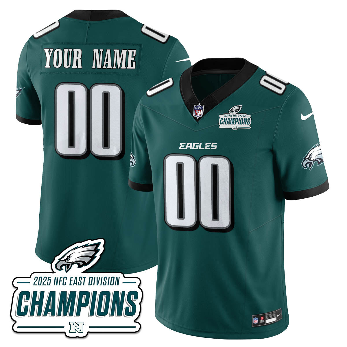 PHI NFC East Champions Vapor Limited Custom Jersey - All Stitched