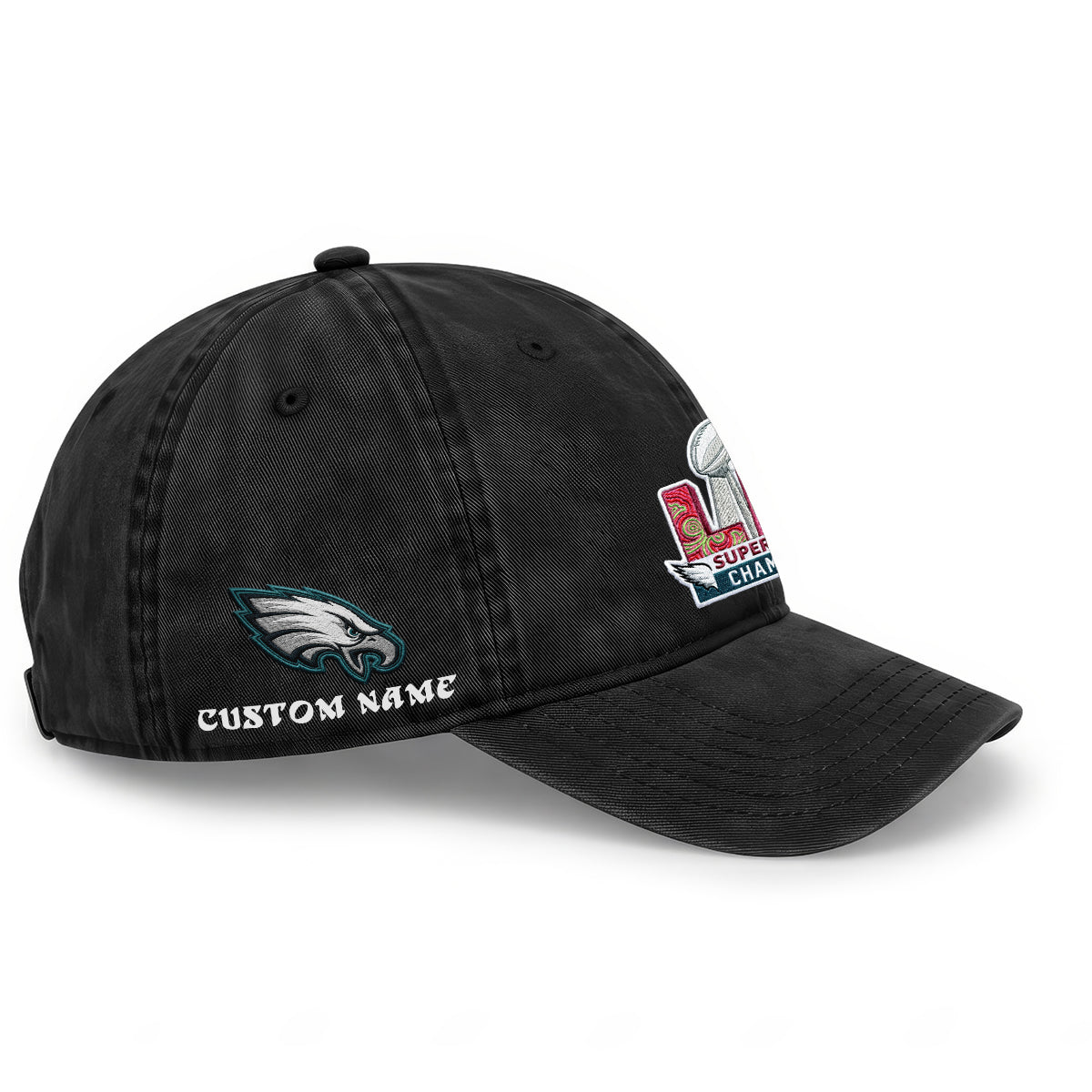 Philadelphia Eagles Champions SB LIX Baseball Custom Wash Hat - Embroidered