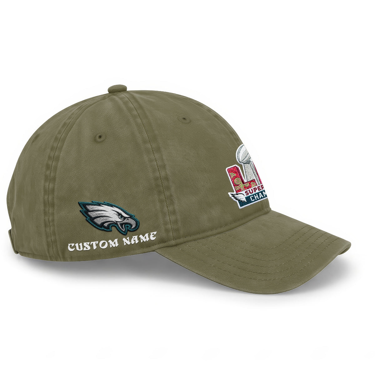 Philadelphia Eagles Champions SB LIX Baseball Custom Wash Hat - Embroidered