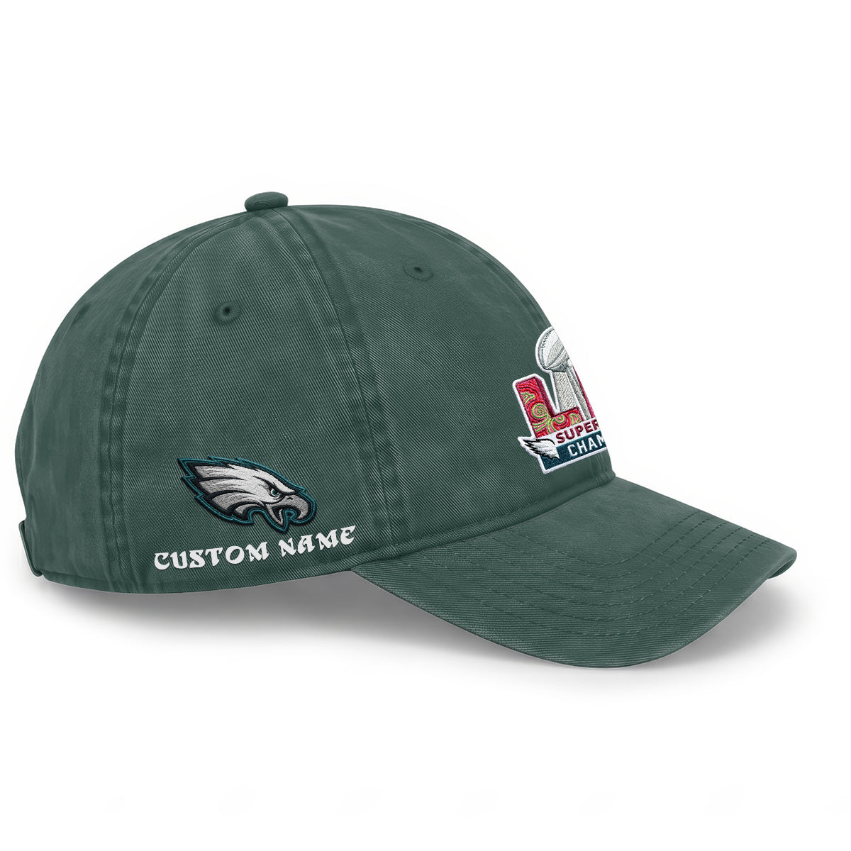 Philadelphia Eagles Champions SB LIX Baseball Custom Wash Hat - Embroidered