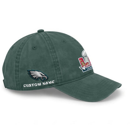 Philadelphia Eagles Champions SB LIX Baseball Custom Wash Hat - Embroidered