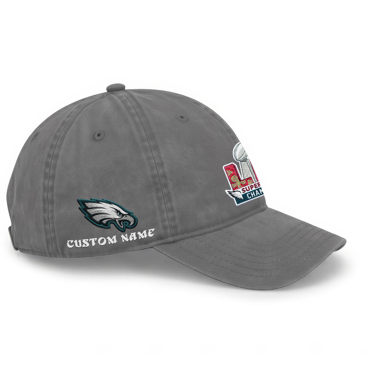 Philadelphia Eagles Champions SB LIX Baseball Custom Wash Hat - Embroidered