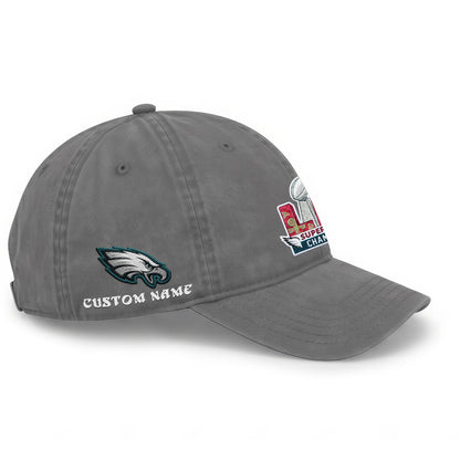 Philadelphia Eagles Champions SB LIX Baseball Custom Wash Hat - Embroidered