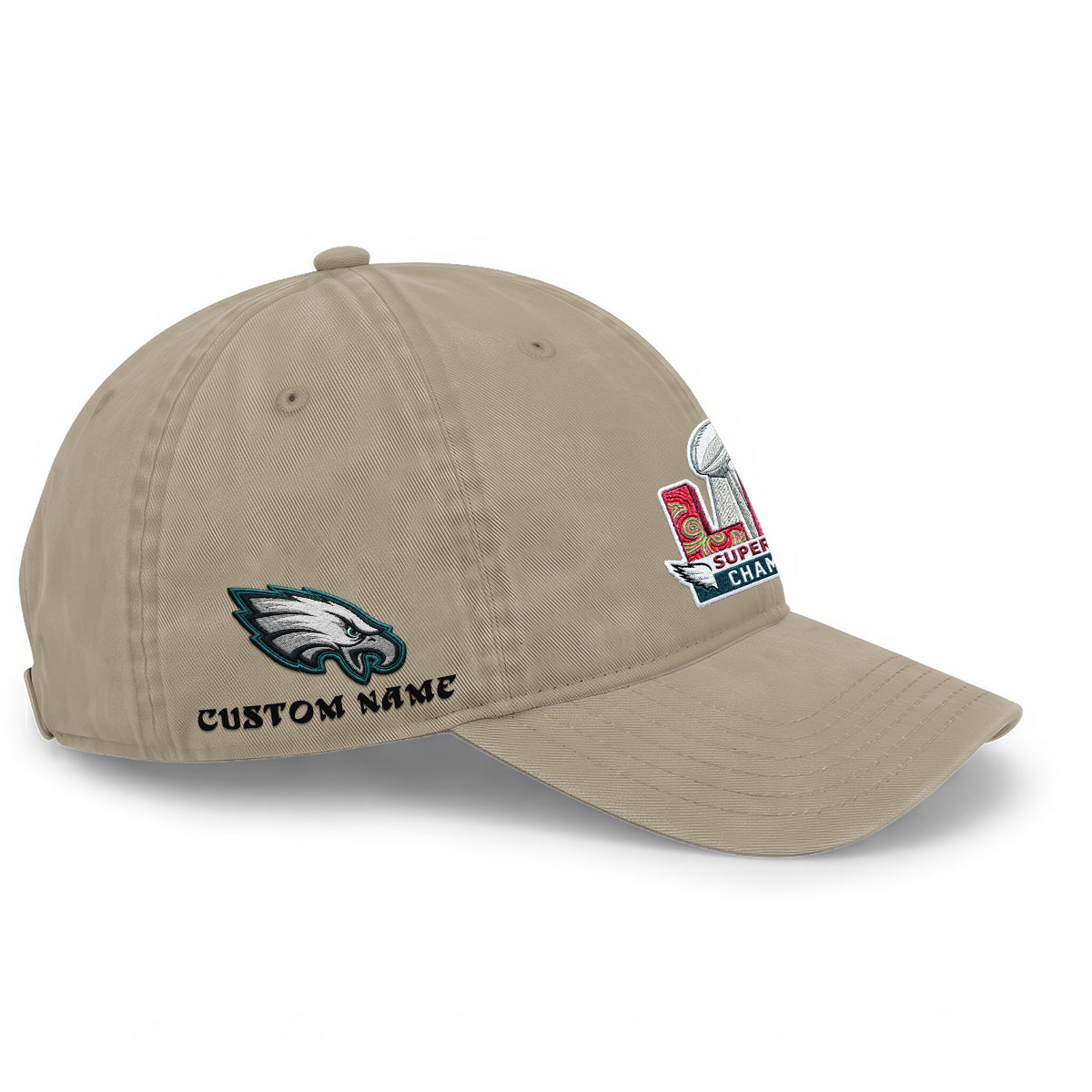 Philadelphia Eagles Champions SB LIX Baseball Custom Wash Hat - Embroidered