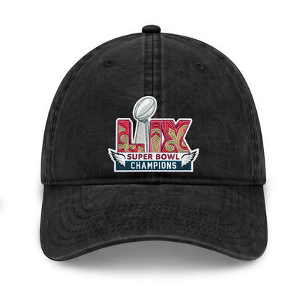 Philadelphia Eagles Champions SB LIX Baseball Custom Wash Hat - Embroidered