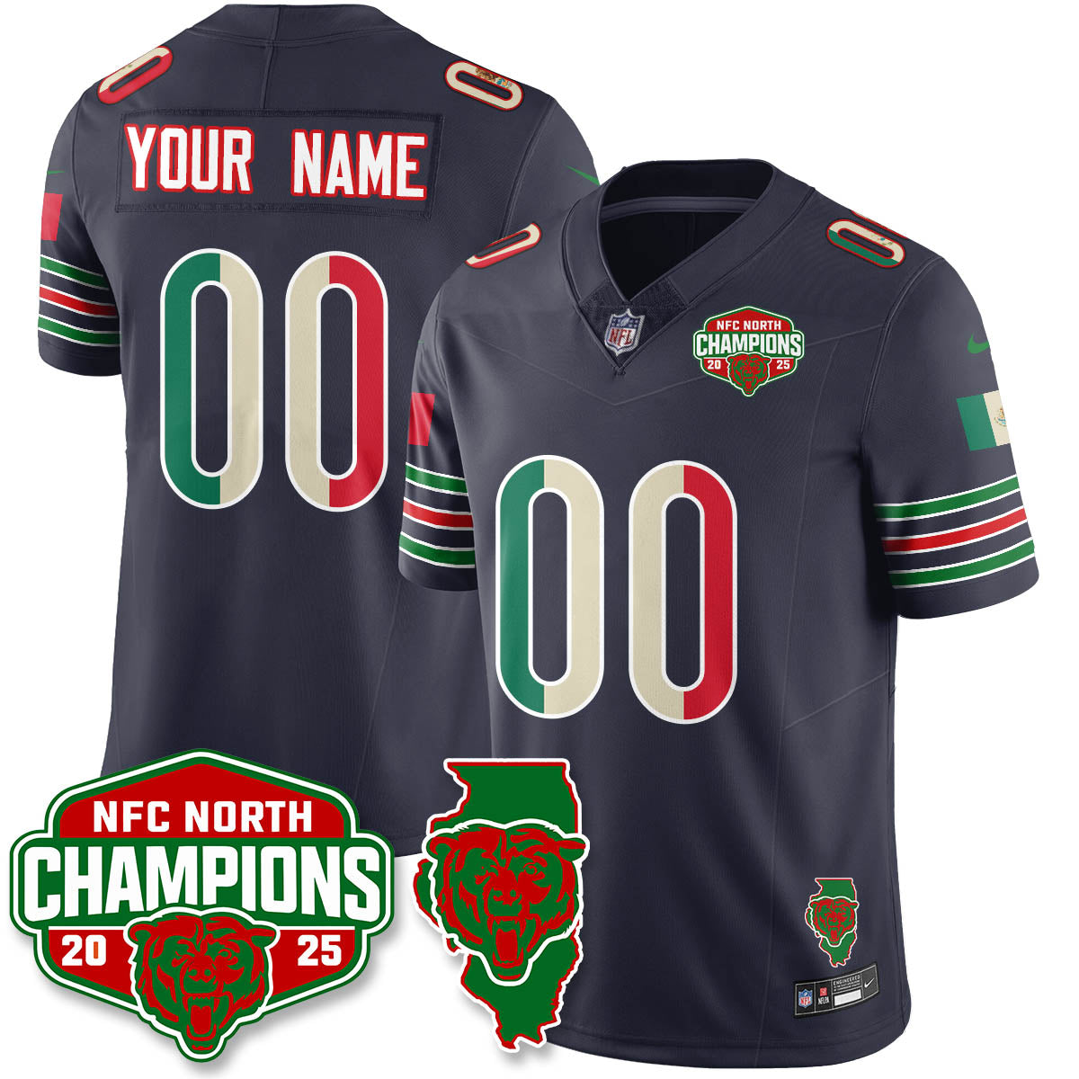Custom CHI Mexico NFC North Division Champions Vapor Limited Jersey - All Stitched