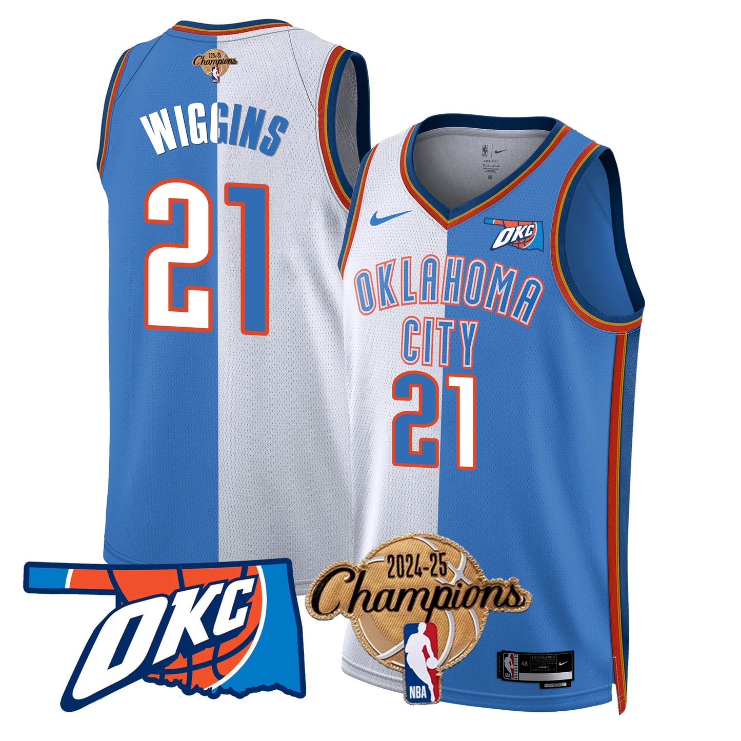 The Thunder 2024-25 Champions Black Gold Jersey - All Stitched