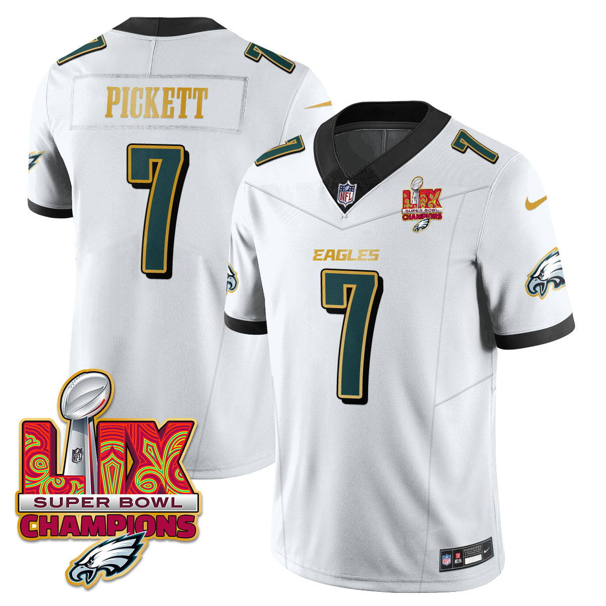 PHI Super Bowl LIX Champions Gold Trim Vapor Limited Jersey - All Stitched