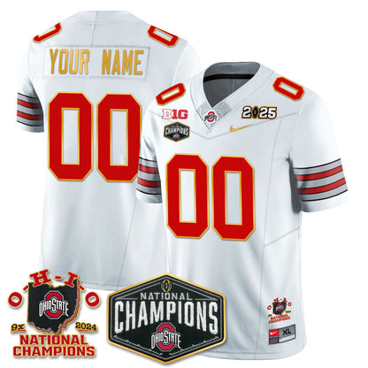Custom Gender/Name OSU 'Heritage Stripe' 2025 CFP Patch - National Champions Gold Custom Jersey N8 - All Stitched