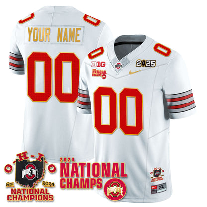 Custom Gender/Name OSU 'Heritage Stripe' 2025 CFP Patch - National Champions Gold Custom Jersey N6 - All Stitched
