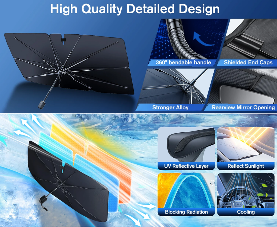 Car Sunshade Umbrella with 360°Rotation