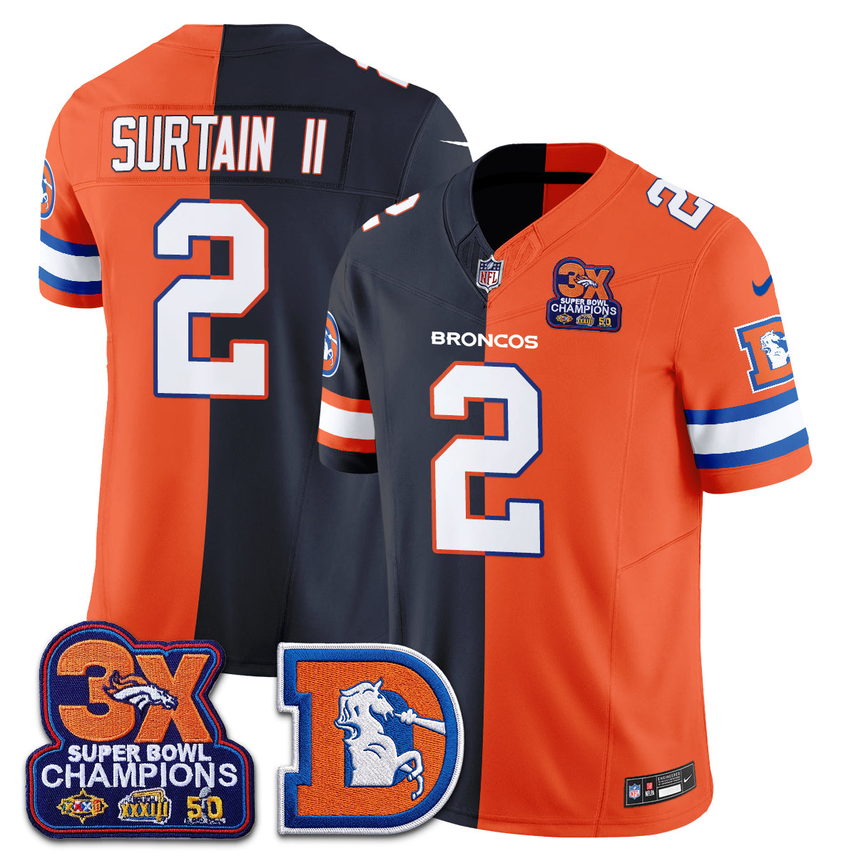 Denver Broncos Throwback Split Vapor Jersey - Stitched