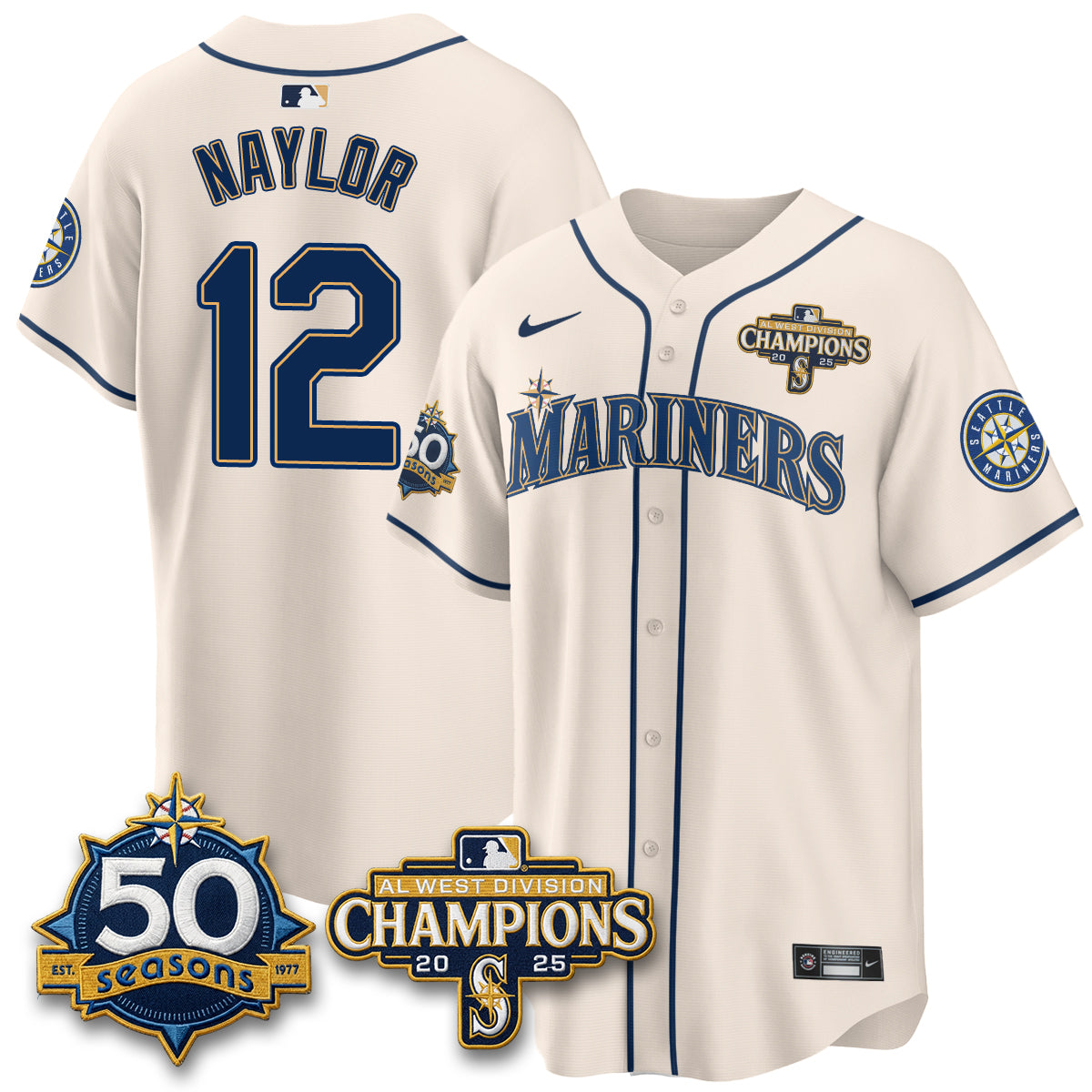 SEA Limited Throwback Cream Jersey - 50th Anniversary & AL West Division Champions - All Stitched