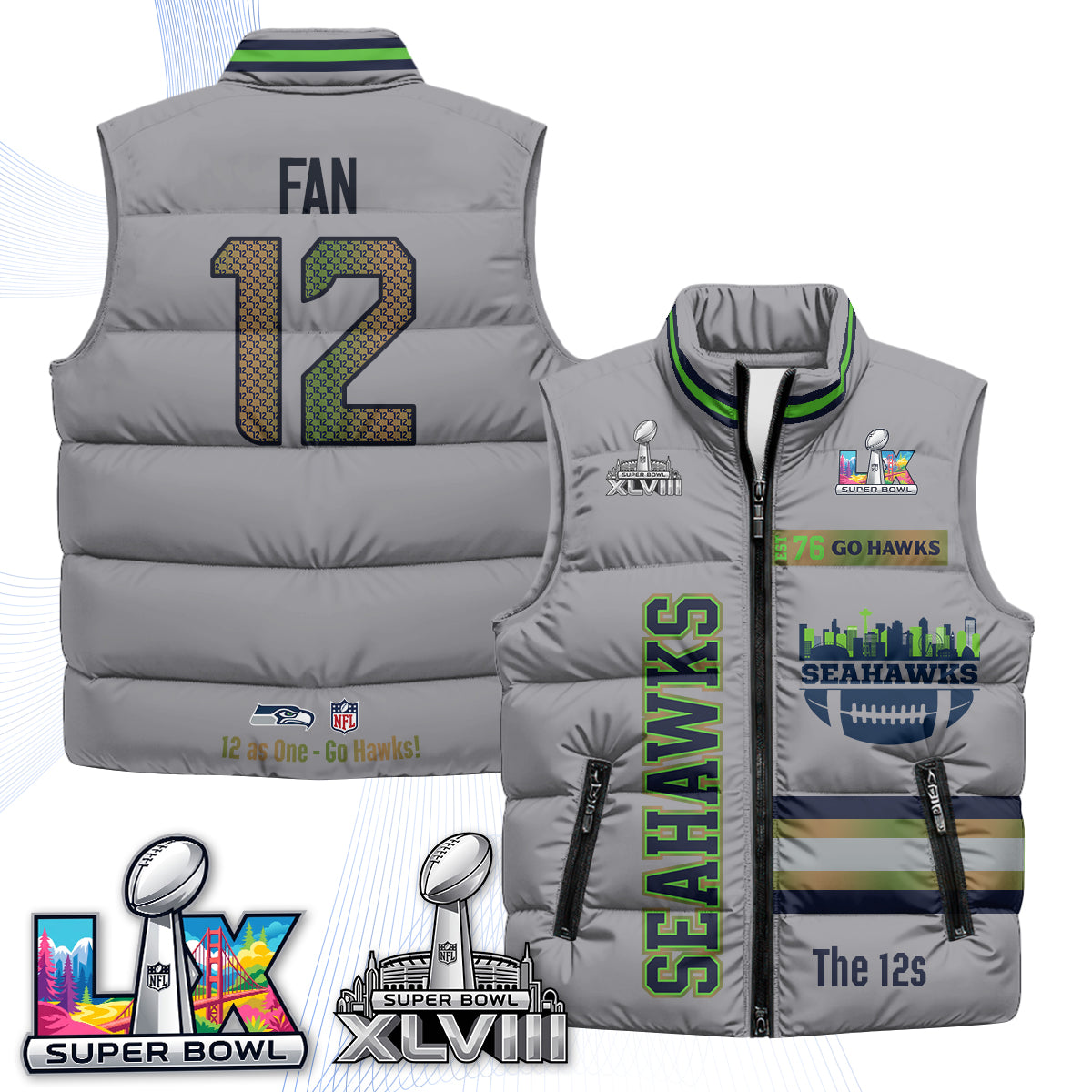 SEA "Go Hawks" Edition Puffer Vest - Printed
