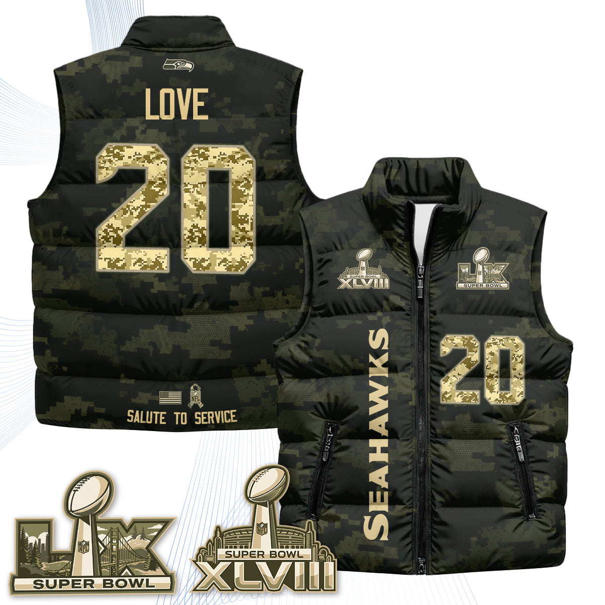 Seattle Seahawks 2026 Salute to Service Puffer Vest - Printed