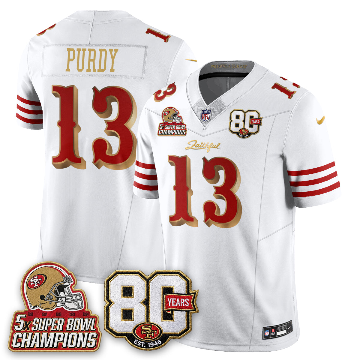 SF 80 Years & 5X Champs Rivalries Vapor Jersey - Stitched