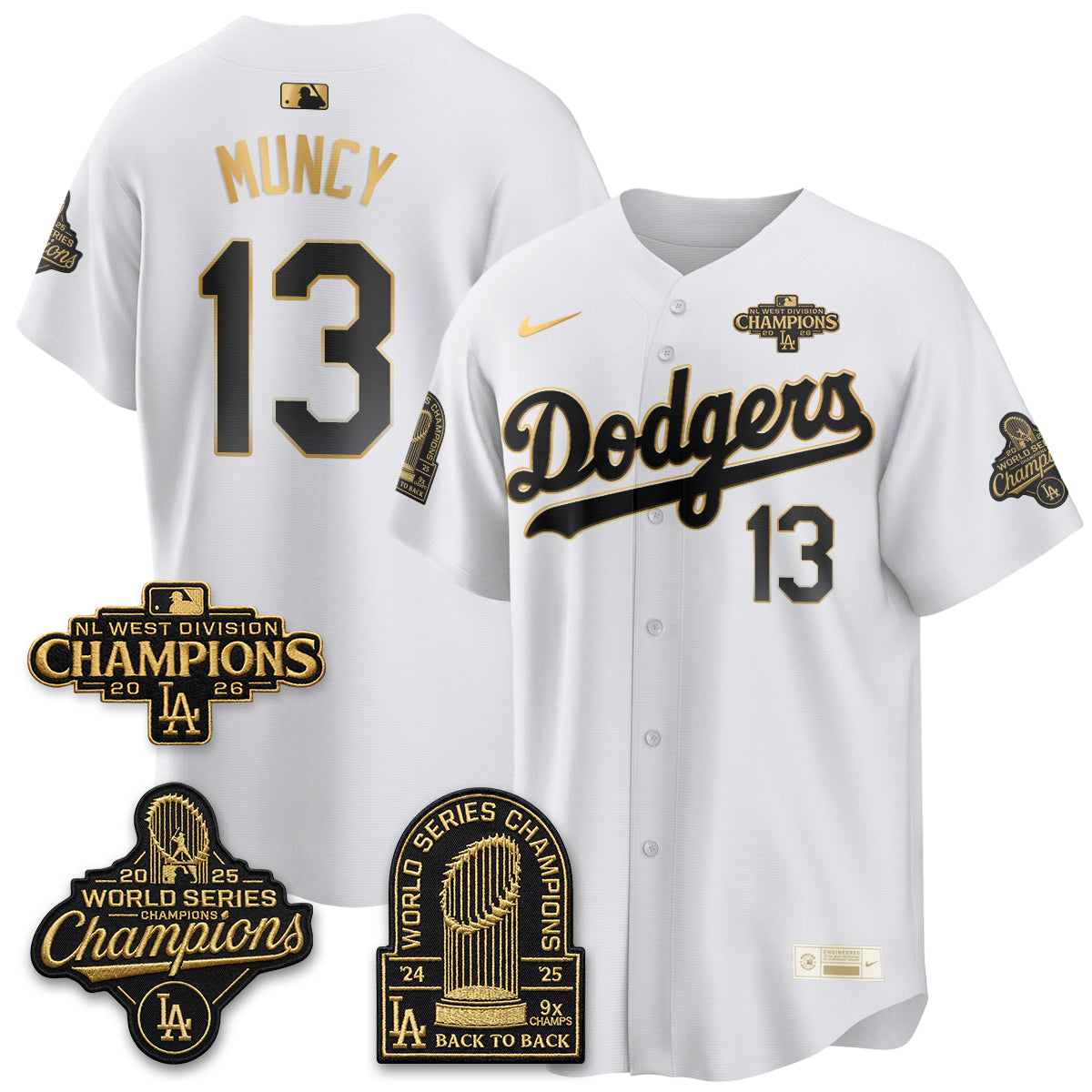 Los Angeles Dodgers 2026 NL West Champs Black Gold Vapor Jersey- Stitched