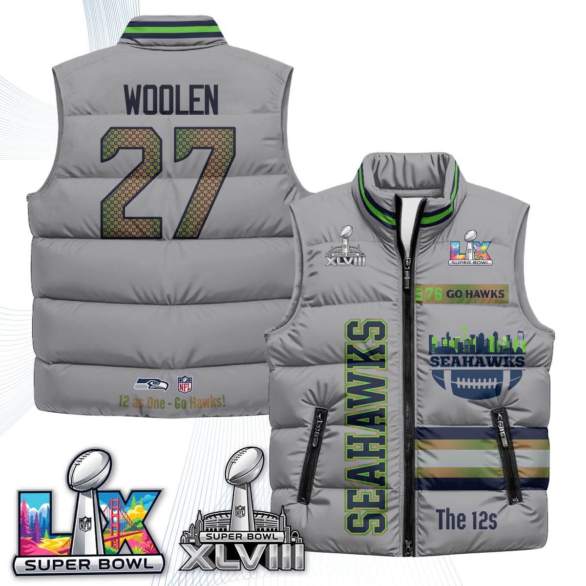 SEA "Go Hawks" Edition Puffer Vest - Printed