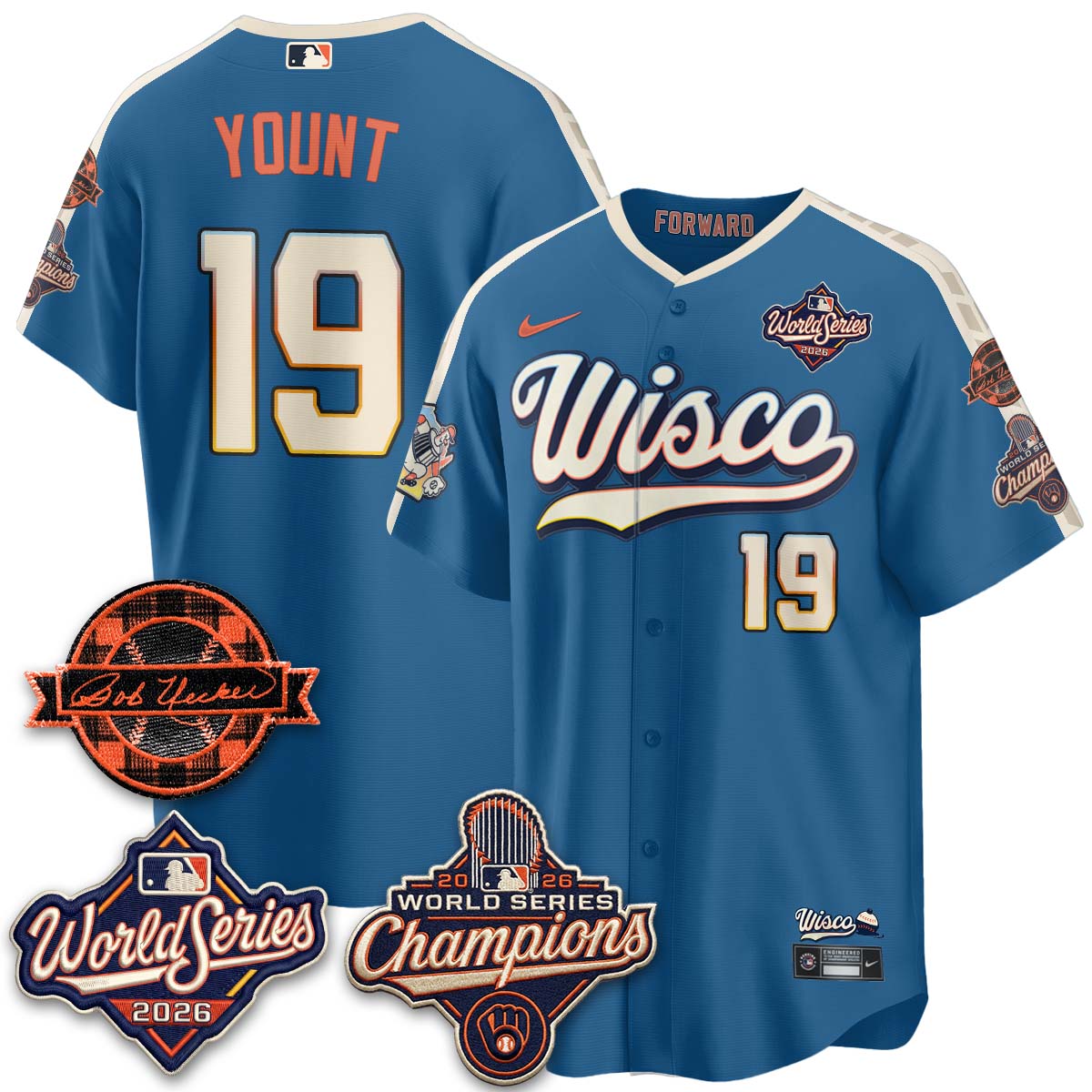 MIL 2026 WS Champions - Bob Uecker Patch Gold Jersey - Stitched (Tiktok)