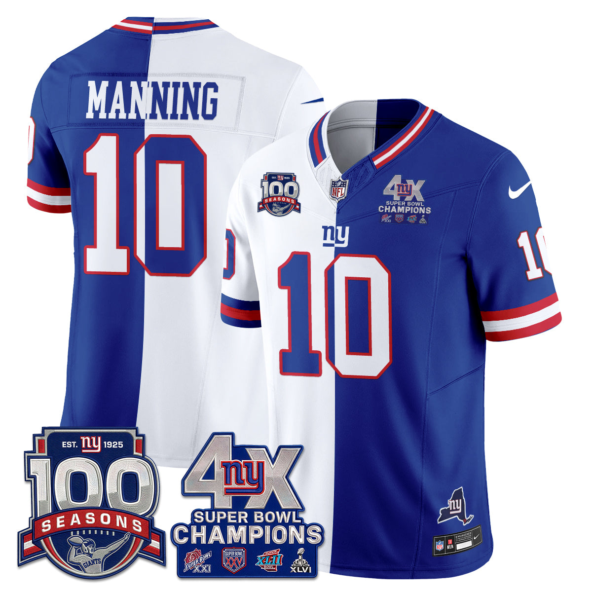 New York Giants 4X SBowl Split Edition Vapor Jersey - Stitched