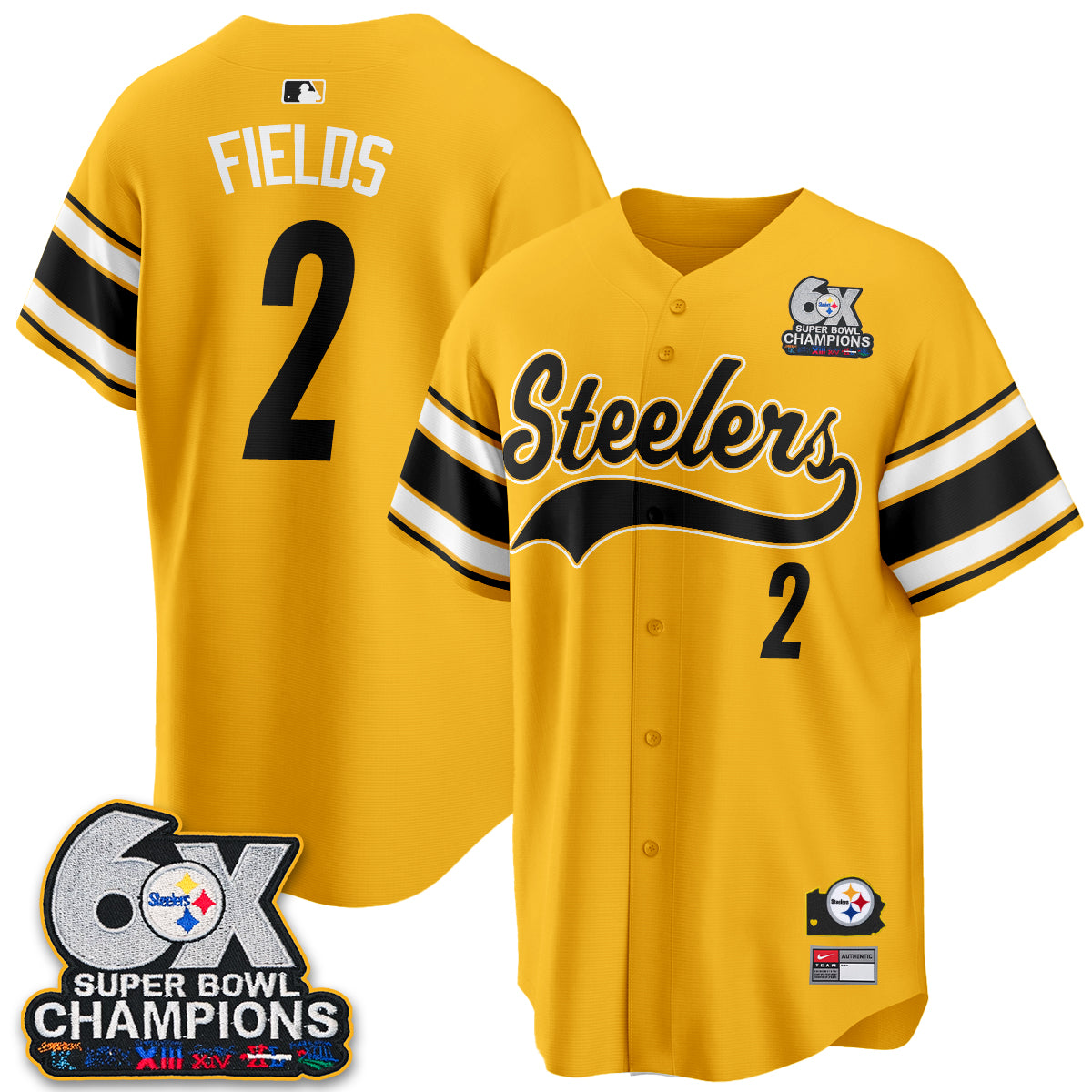 Pittsburgh Steelers 6X Champs Throwback Baseball Vapor Jersey - Stitched