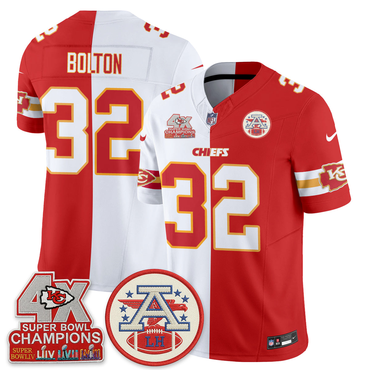 Kansas City Chiefs 4X Champs Patch Split Edition Vapor Jersey - Stitched
