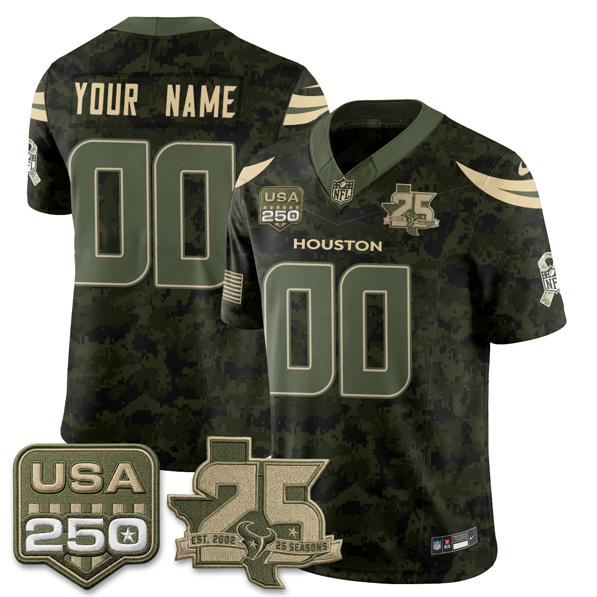 HOU 2026 Salute to Service Edition Vapor Custom Jersey - Stitched