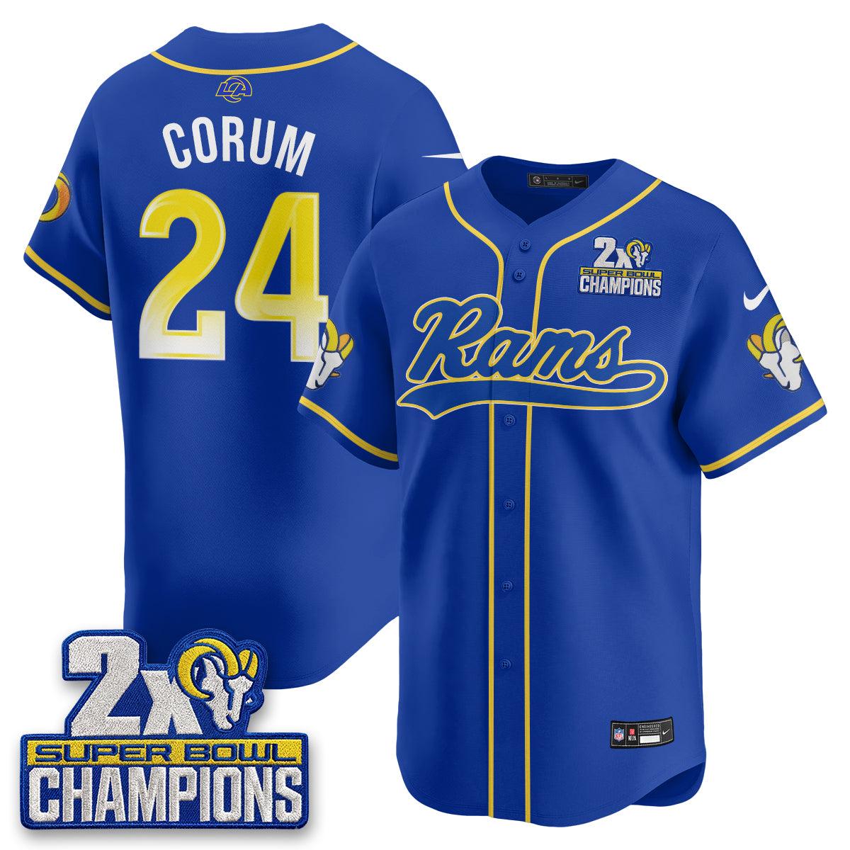 LAR 2X Champs Fearsome White Baseball Vapor Jersey - Stitched
