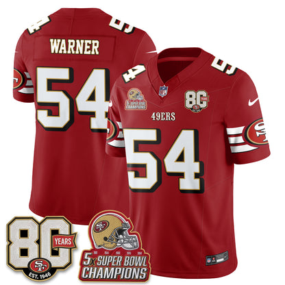 San Francisco 49ers 80th Anniversary & 5X Champs Patch Throwback Vapor Jersey - Stitched