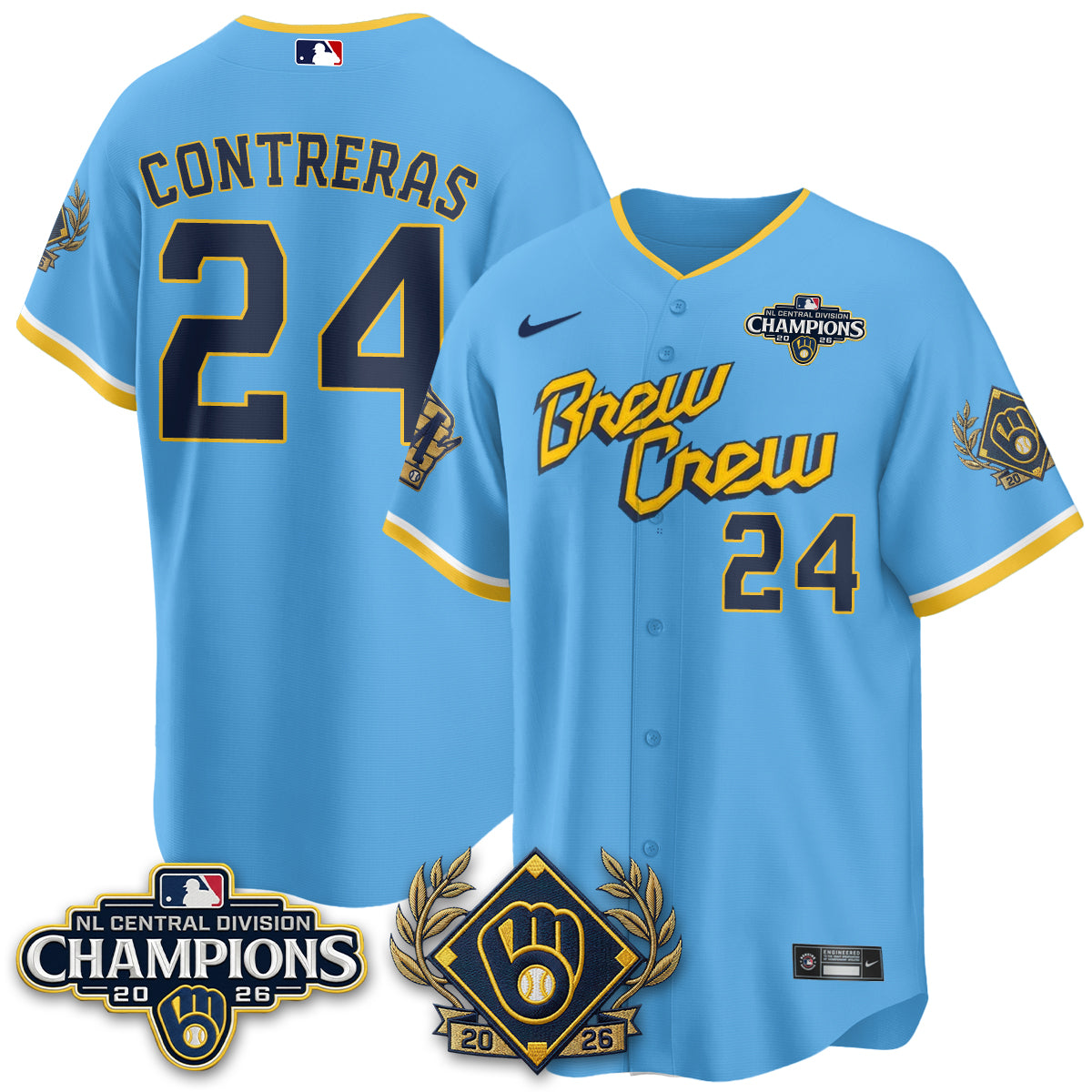 Milwaukee Brewers 2026 NL Division Champs Vapor Gold Jersey - Stitched