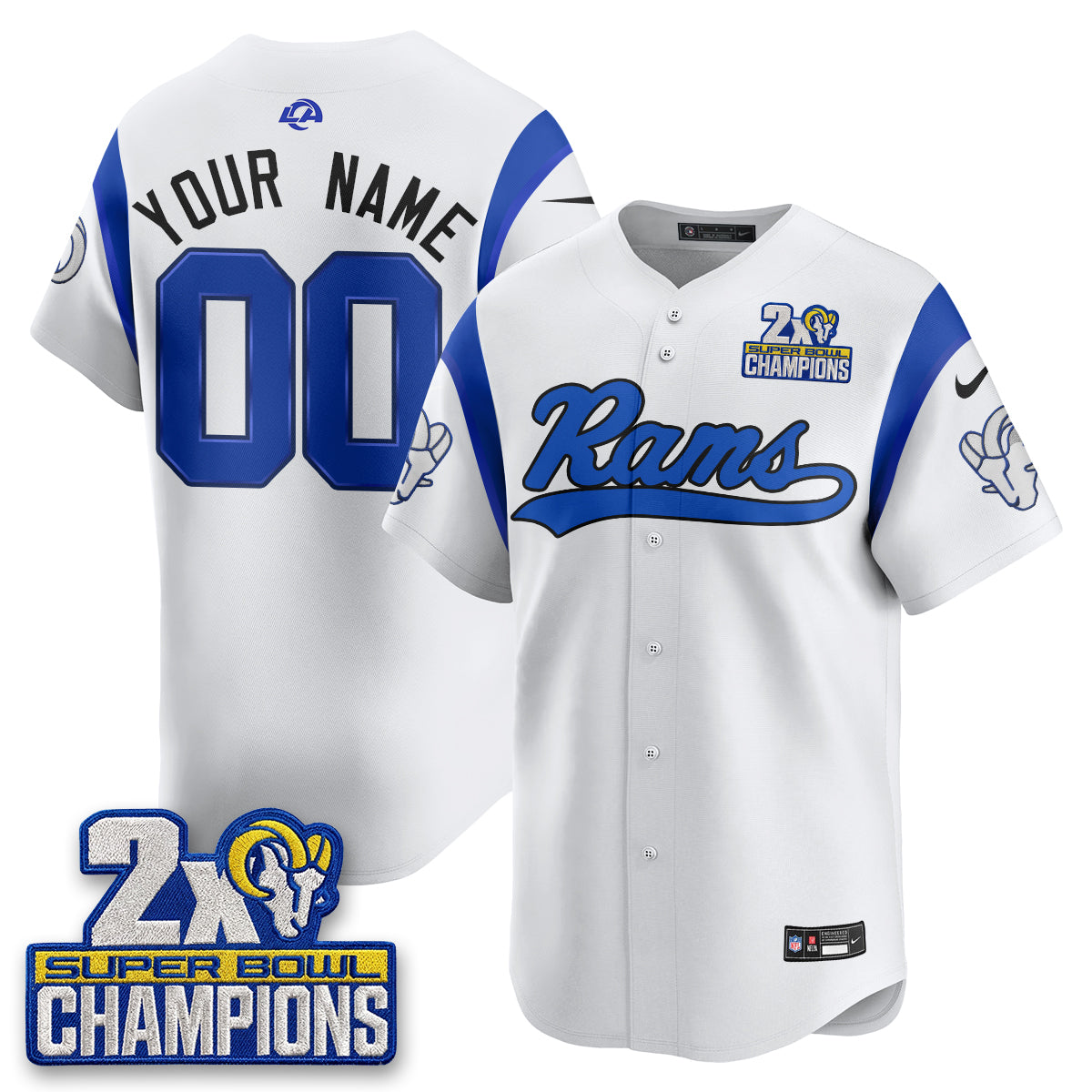 LAR 2X Champs Rivalries Baseball Vapor Custom Jersey - Stitched