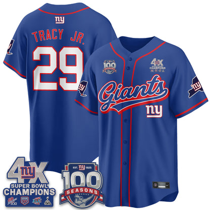 NYG 4X Champs & 100 Anniversary Vapor Baseball Jersey V2- Stitched