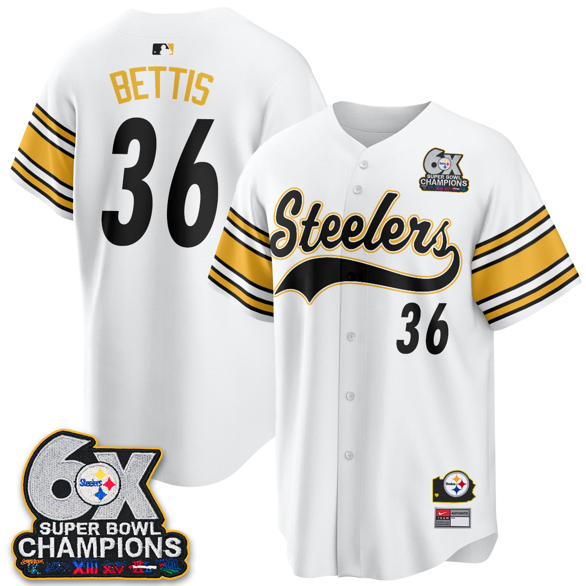 Pittsburgh Steelers 6X Champs Throwback Baseball Vapor Jersey - Stitched