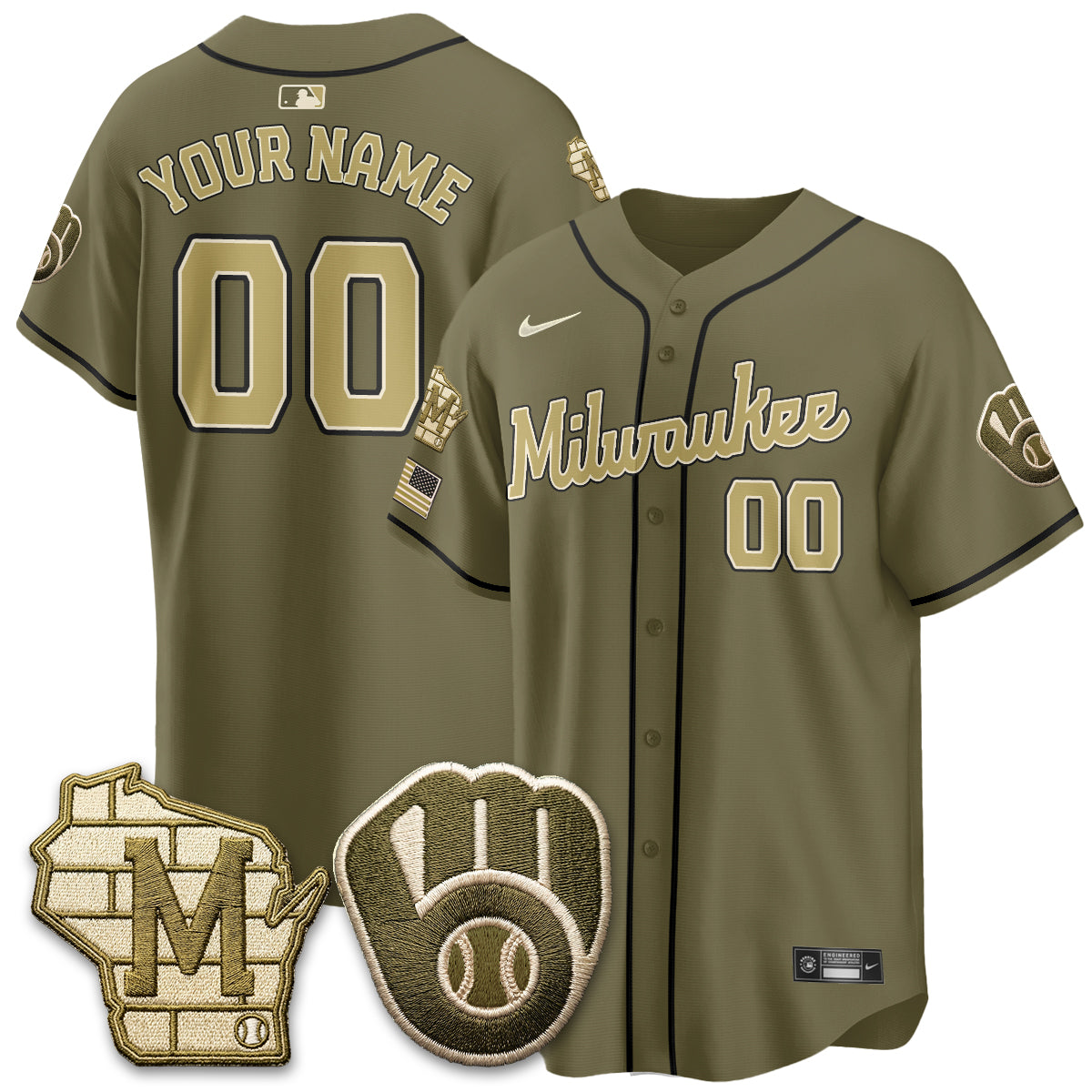 MIL New Era Olive 2026 Armed Forces Day Custom Jersey - All Stitched