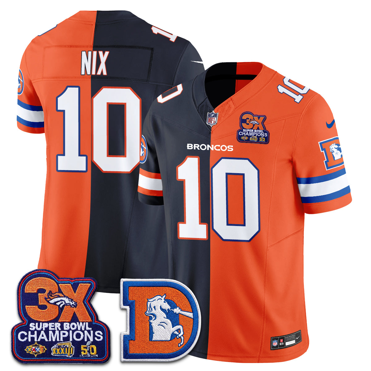 Denver Broncos Throwback Split Vapor Jersey - Stitched