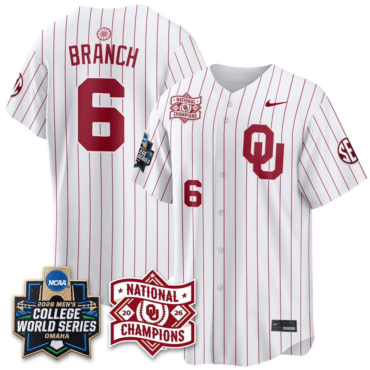 Oklahoma Sooners 2026 NCAA Baseball Men's College World Series Champions Vapor Jersey - Stitched